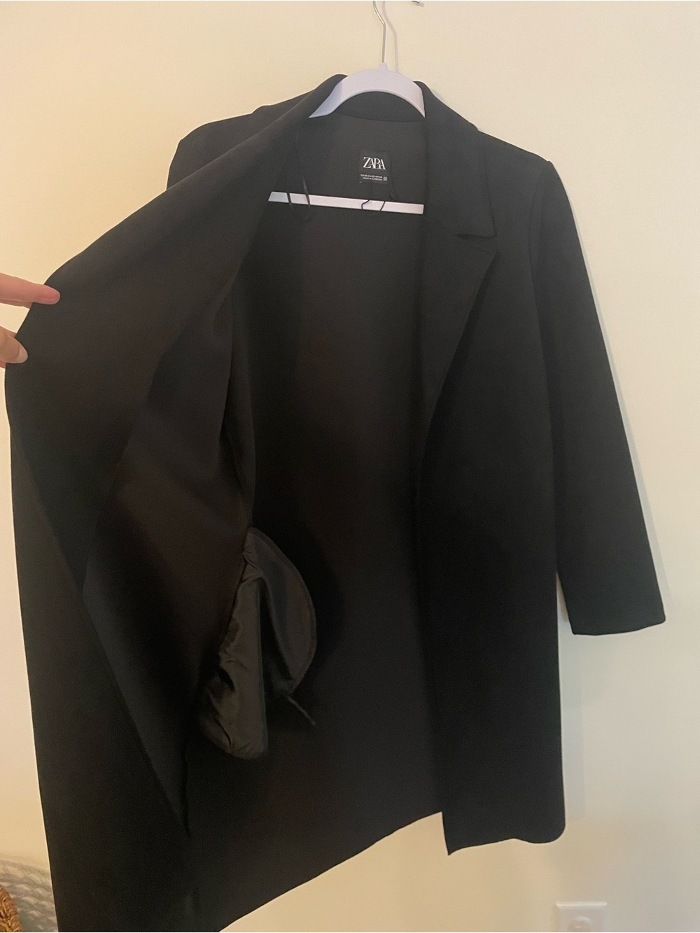 Zara Black Suede Longline Trench Coat Blazer Size XS - Picture 3 of 4